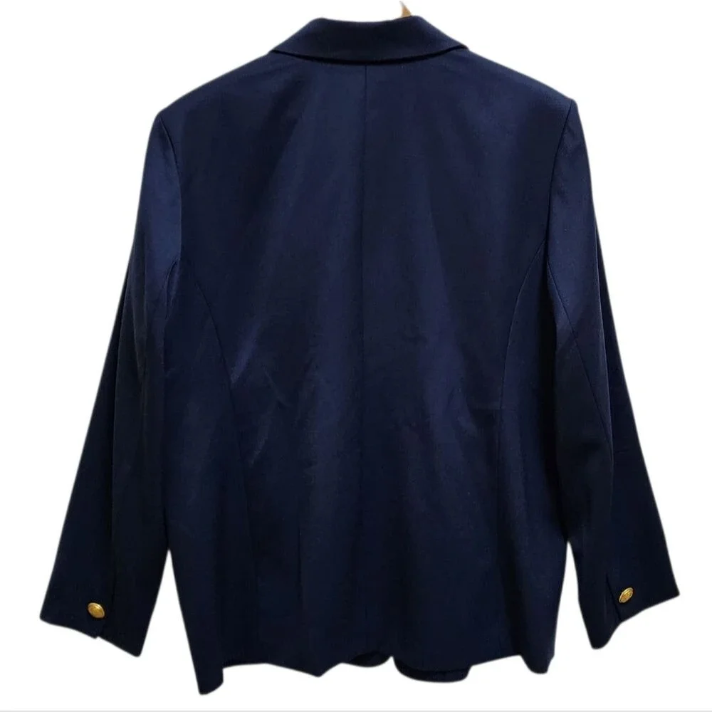 Appleseeds Navy 100% Wool Blazer Women Sz 18 Button Sheen Preppy Classic Vintage